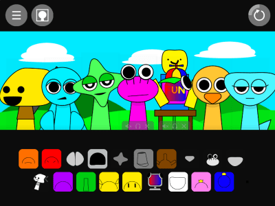Sprunki Rainbow Friends 스프런키 게임모드 플레이 장면
