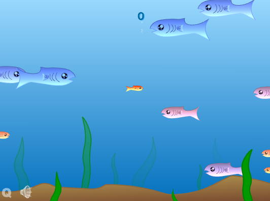 물고기 키우기 게임 플레이하는 장면